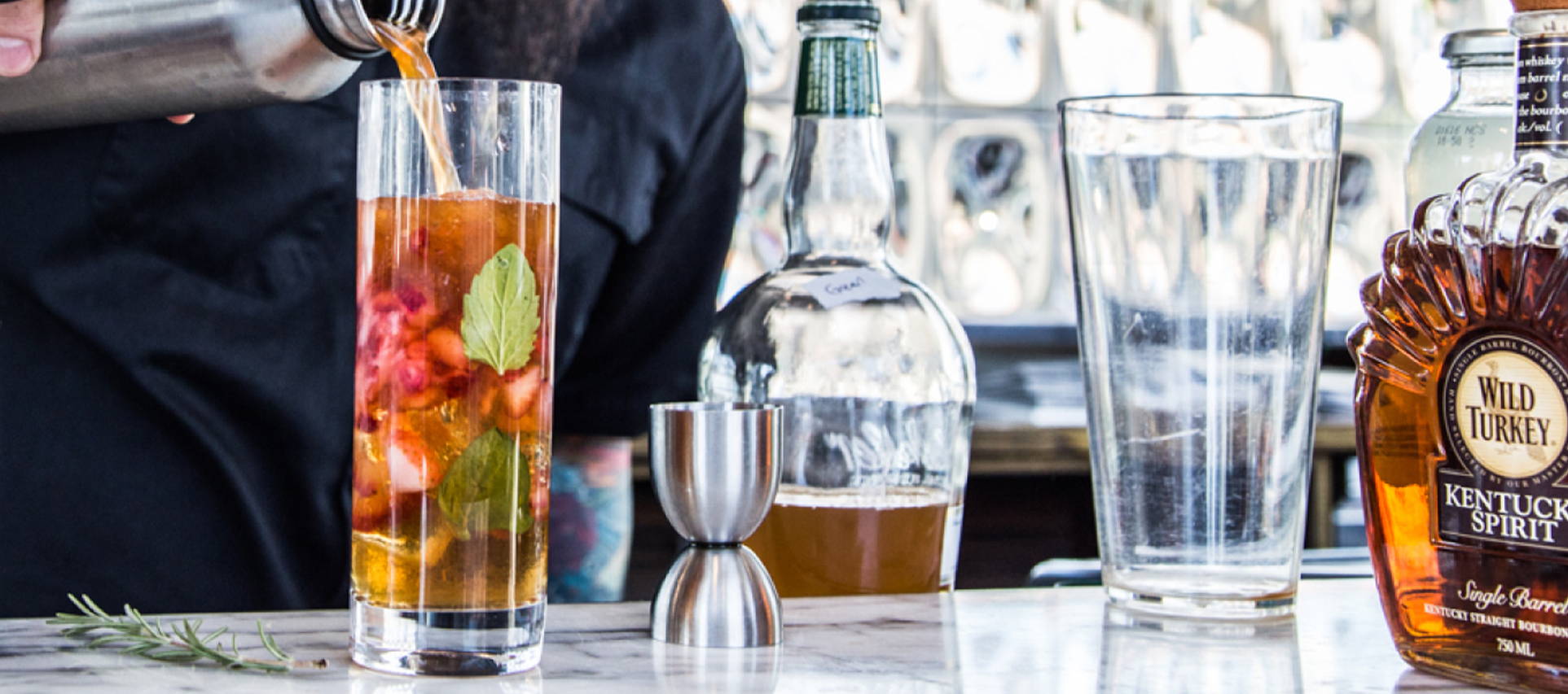 Strawberry Rosemary Iced Tea Bourbon Cocktail Mixology Recipe