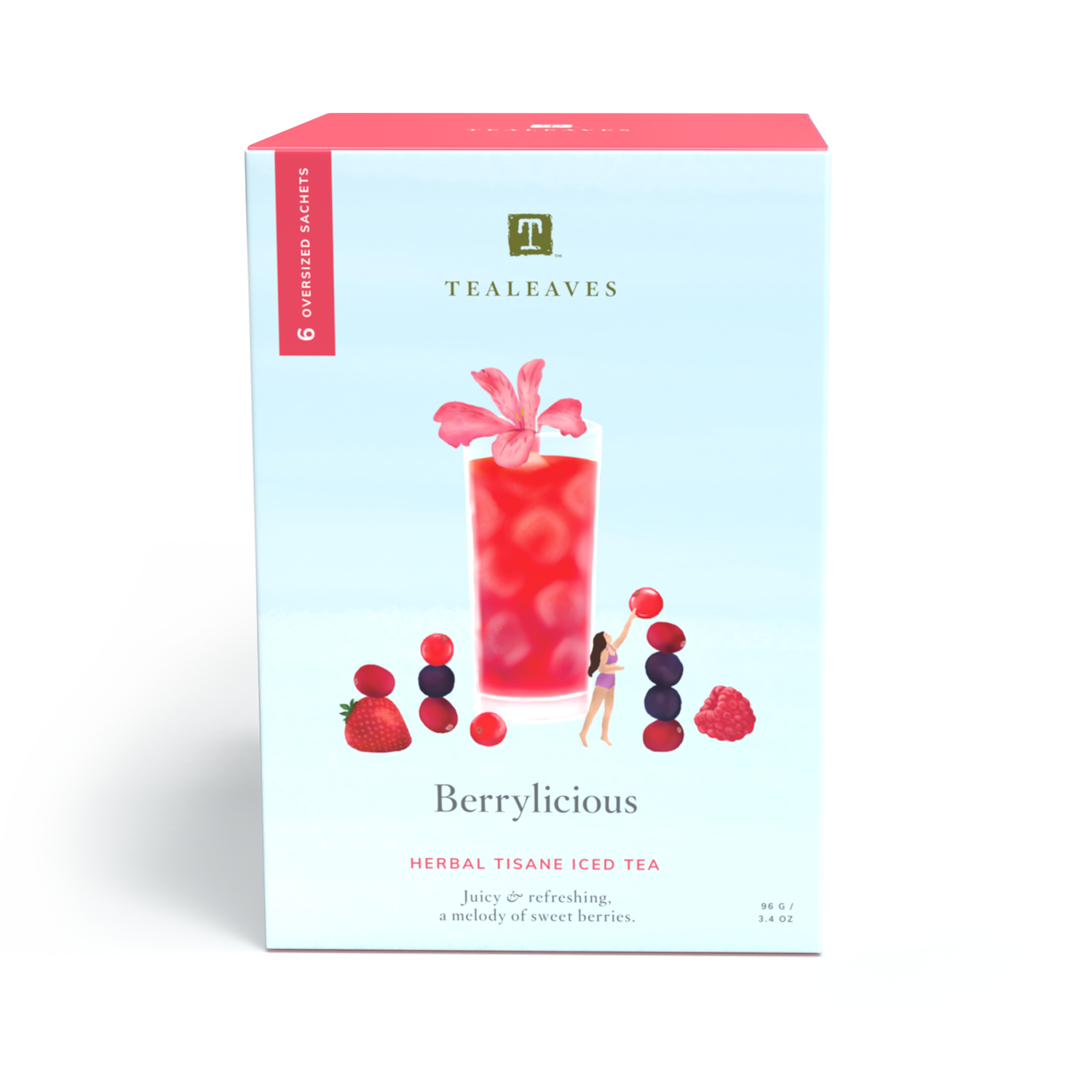 Berrylicious Iced tea. Herbal iced tea. Sustainable packaging. Compostable packaging.